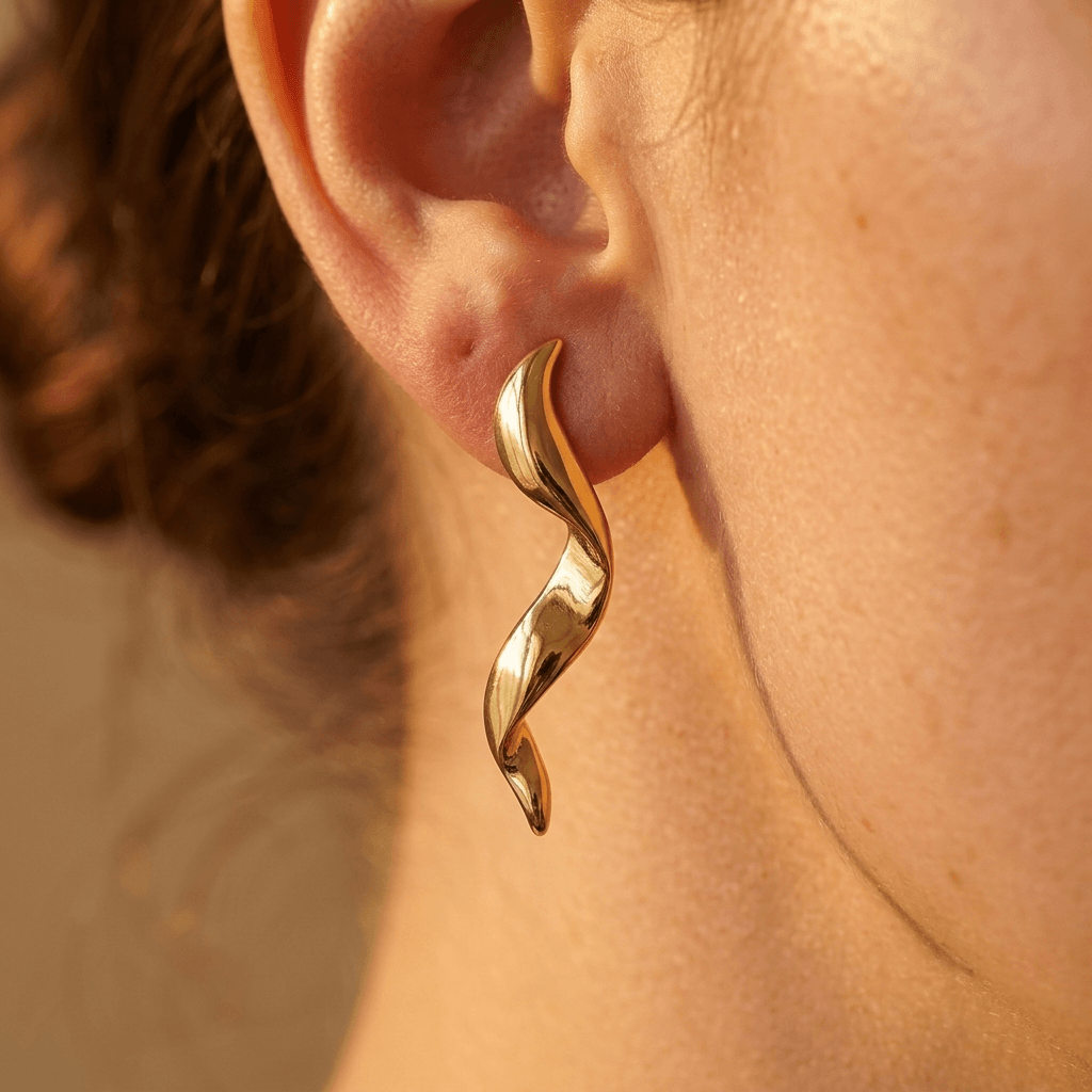 Gold Twisted Spiral Drop Earrings