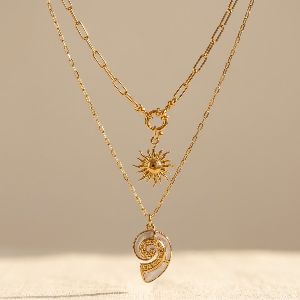 Boho Gold Layered Spiral Shell Necklace