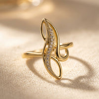 Gold Cubic Zirconia Filigree Wing Ring