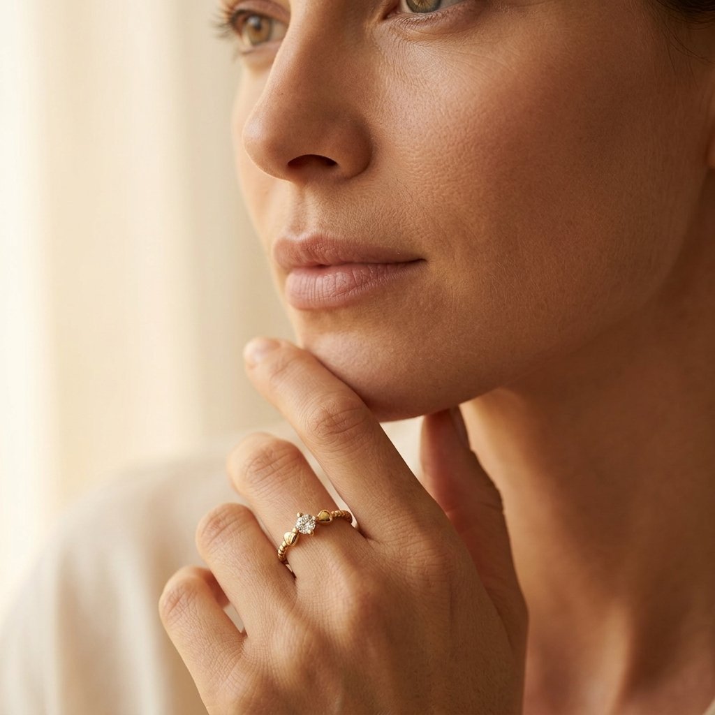 Vintage Gold Round Zirconia Wing Ring