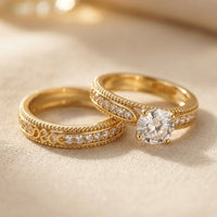 Vintage Gold Filigree Round Cubic Zirconia Ring