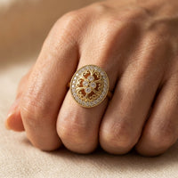 Vintage Gold Filigree Oval Cubic Zirconia Ring