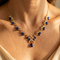 Gold Sapphire Filigree Leaf Necklace