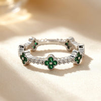Silver Emerald Four Leaf Clover Ring