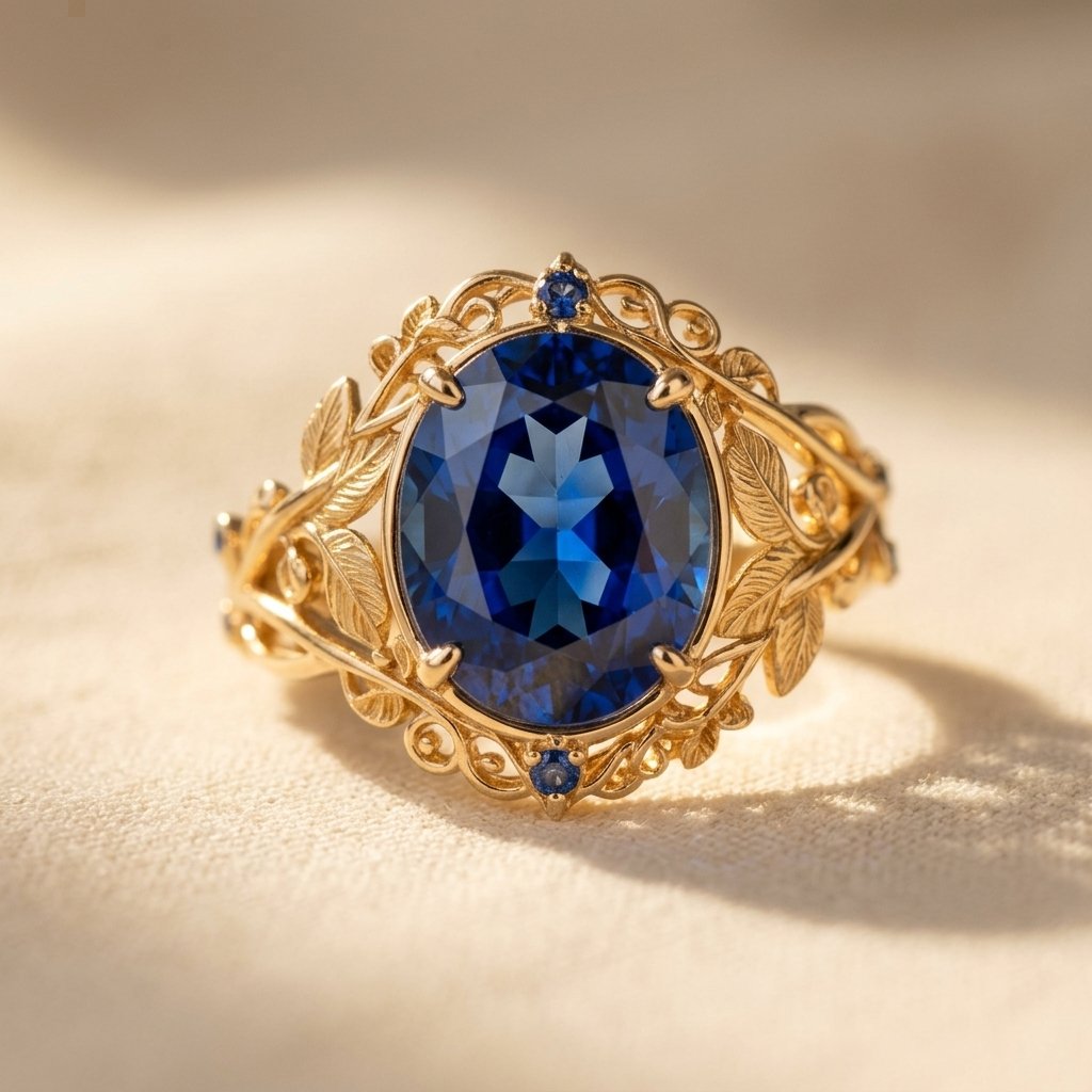 Vintage Gold Filigree Blue Sapphire Ring