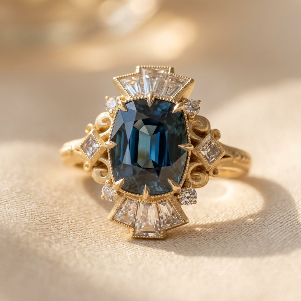 Vintage Gold Sapphire Filigree Ring