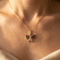 Gold Multicolor Gemstone Butterfly Necklace