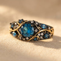 Vintage Gold Blue Topaz Filigree Ring