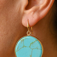 Boho Gold Turquoise Veined Round Earrings