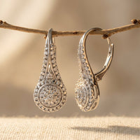 Silver Cubic Zirconia Halo Leverback Drop Earrings