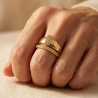 Modern Gold Pavé Rectangle Double Band Ring