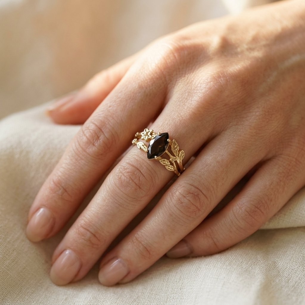 Vintage Gold Smoky Quartz Leaf Ring
