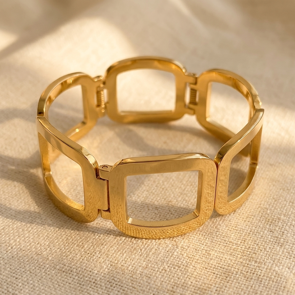 Gold Geometric Hollow Open Rectangle Bracelet