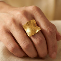 Minimalist Gold Textured Square Ring