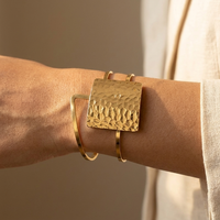 Gold Textured Square Open Cuff Bracelet