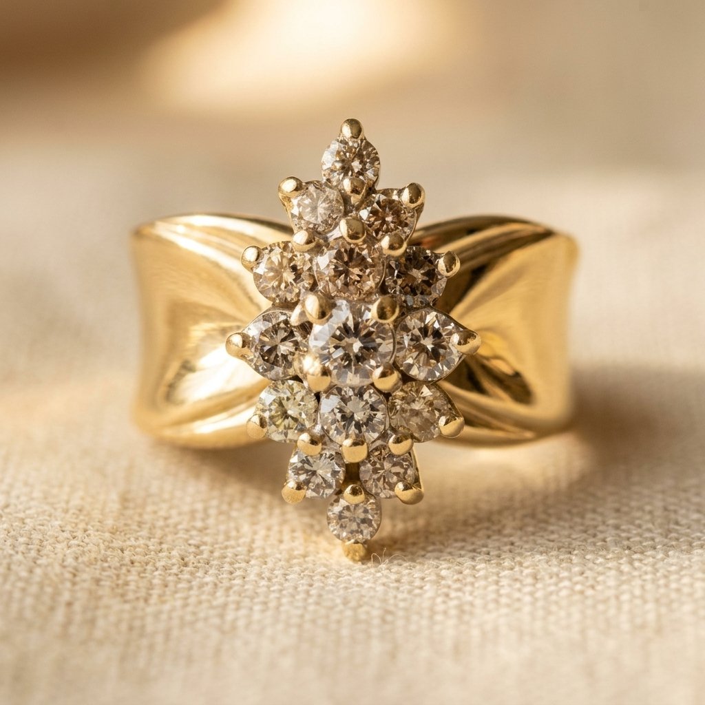 Gold Diamond Cluster Oval Ring