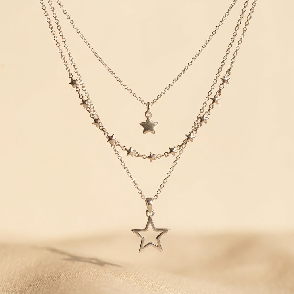 Celestial Silver Star Layered Necklace