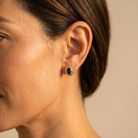 Gold Sapphire Oval Floral Earrings