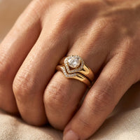 Gold Heart Shaped Diamond Halo Ring Set