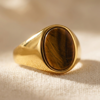 Gold Oval Tiger's Eye Stone Signet Ring