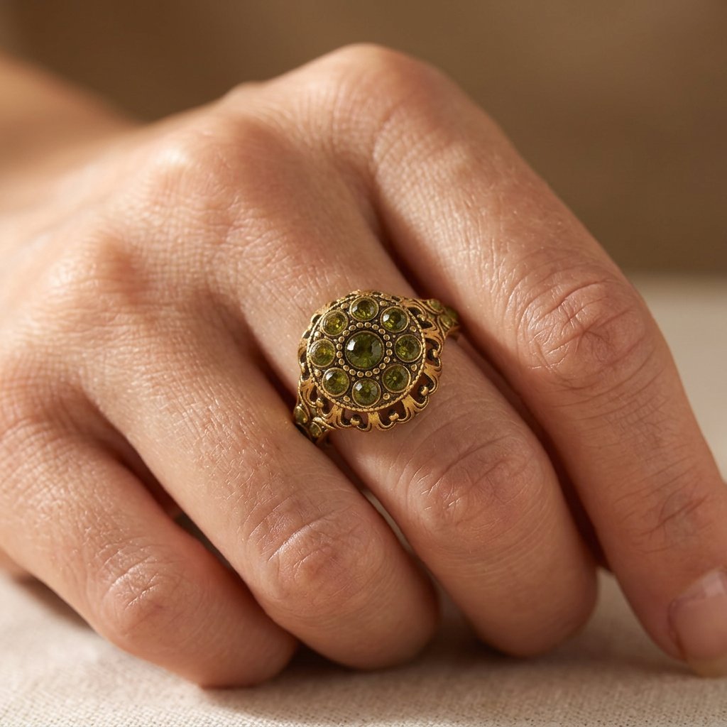 Vintage Gold Peridot Filigree Round Ring