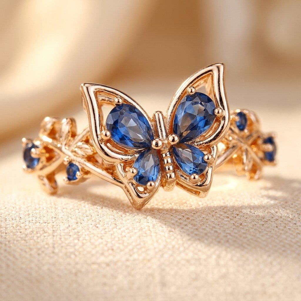 Vintage Gold Blue Sapphire Butterfly Ring
