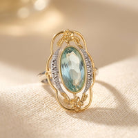 Vintage Gold Aquamarine Oval Floral Ring