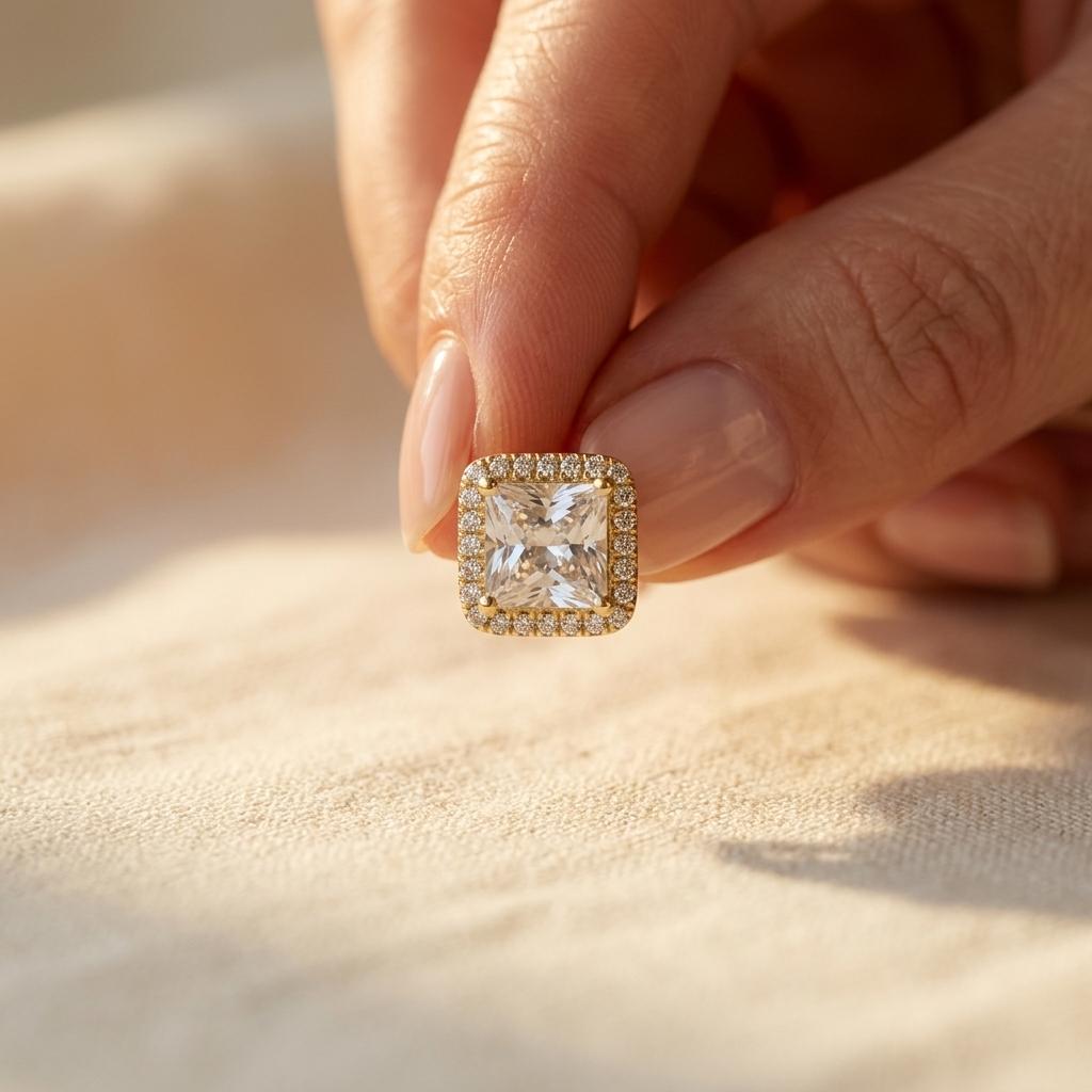 Golden Plated Synthetic Zirconia Stud Earrings