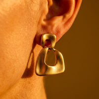 Brushed Gold Hollow Square Drop Earrings