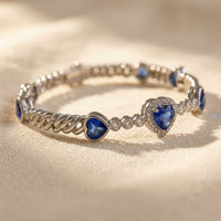 Silver Blue Sapphire Heart Tennis Bracelet