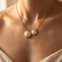 Gold Pearl Double Round Pendant Necklace