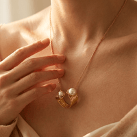 Gold Pearl Double Round Pendant Necklace