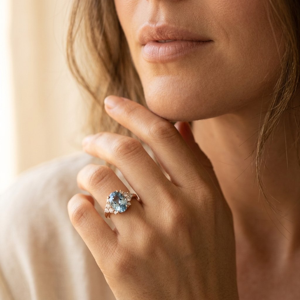Rose Gold London Blue Topaz Oval Ring