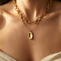Gold Plated Hammered Oval Pendant Necklace