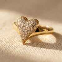 Gold Cubic Zirconia Pavé Heart Ring