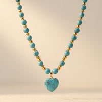 Boho Gold Turquoise Heart Beaded Necklace