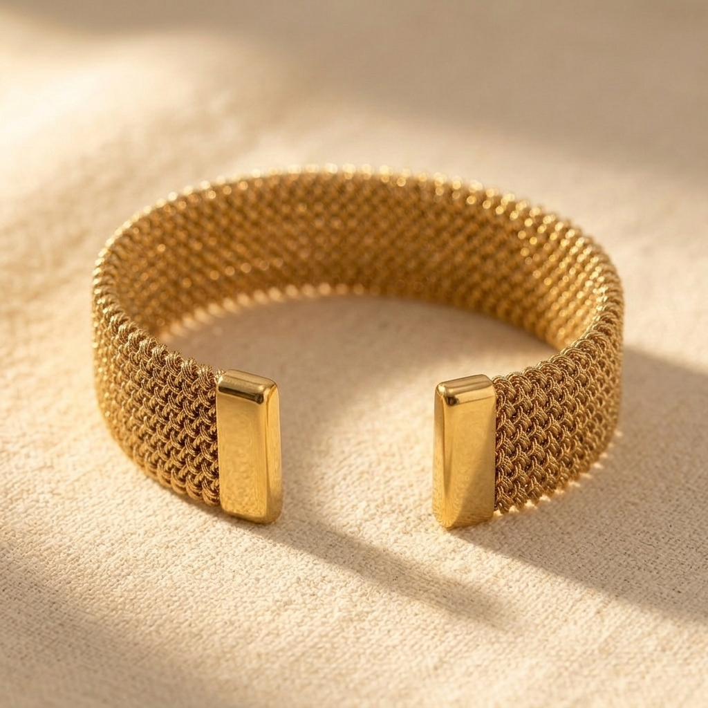 Gold Mesh Woven Stainless Steel Cuff Bracelet