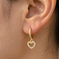 Gold Cubic Zirconia Heart Charm Earrings