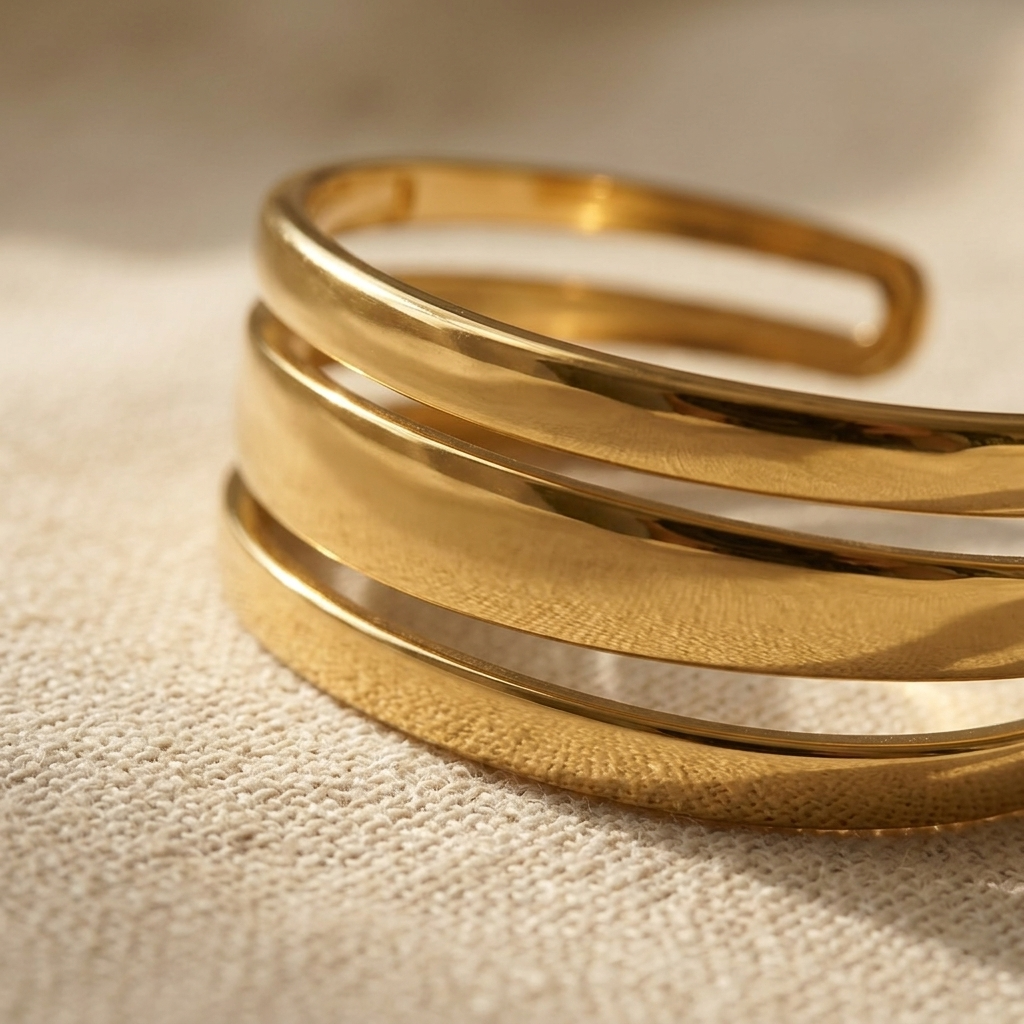 Gold Multi Layer Cuff Opening Bracelet