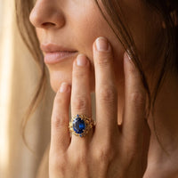 Vintage Gold Filigree Blue Sapphire Ring