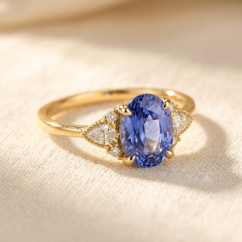 Vintage Gold Blue Sapphire Diamond Cluster Ring