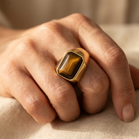Gold Tiger Eye Stone Rectangular Signet Ring