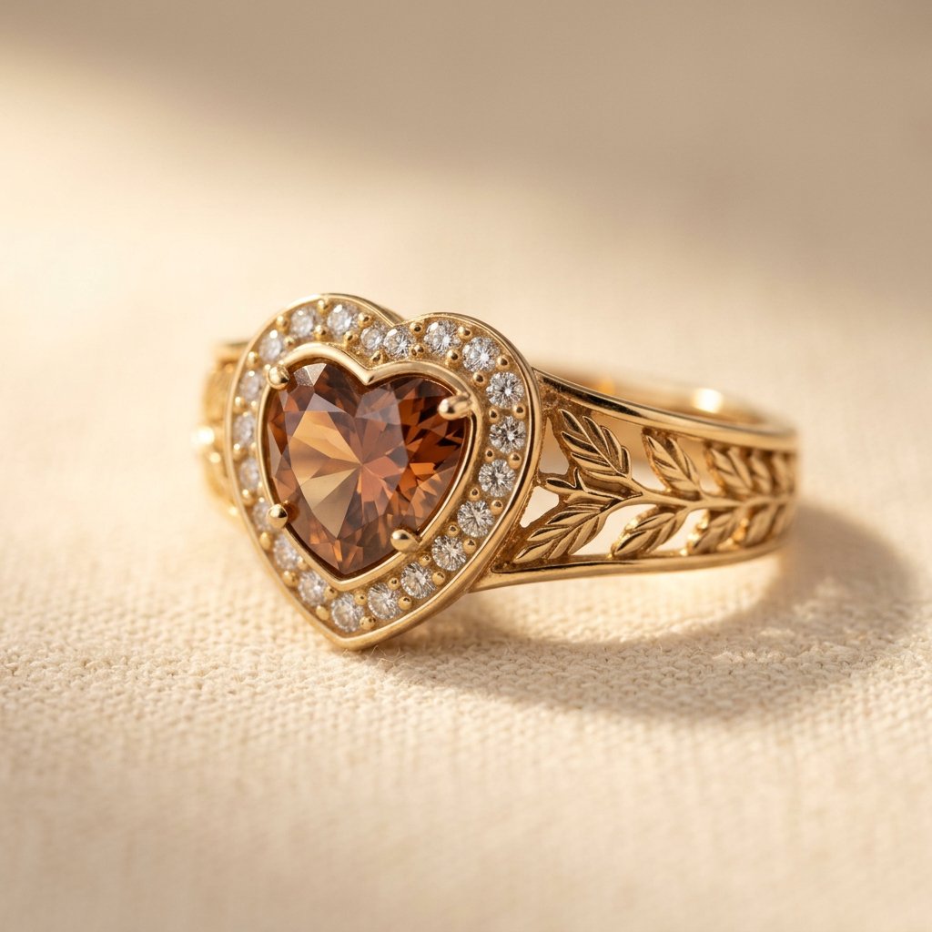Vintage Gold Smoky Quartz Heart Ring