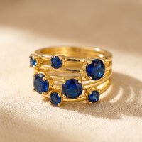 Stacked Gold Blue Sapphire Cluster Ring