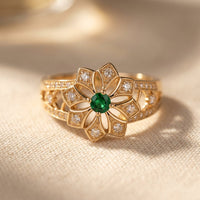 Gold Filigree Green Emerald Flower Ring