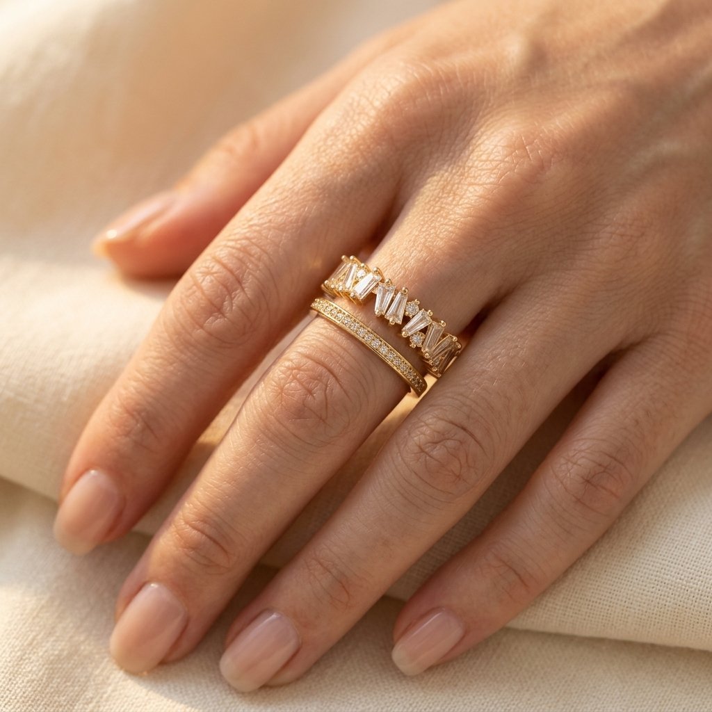 Gold Baguette Crystal Cuff Ring