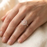 Rose Gold Morganite Halo Oval Ring