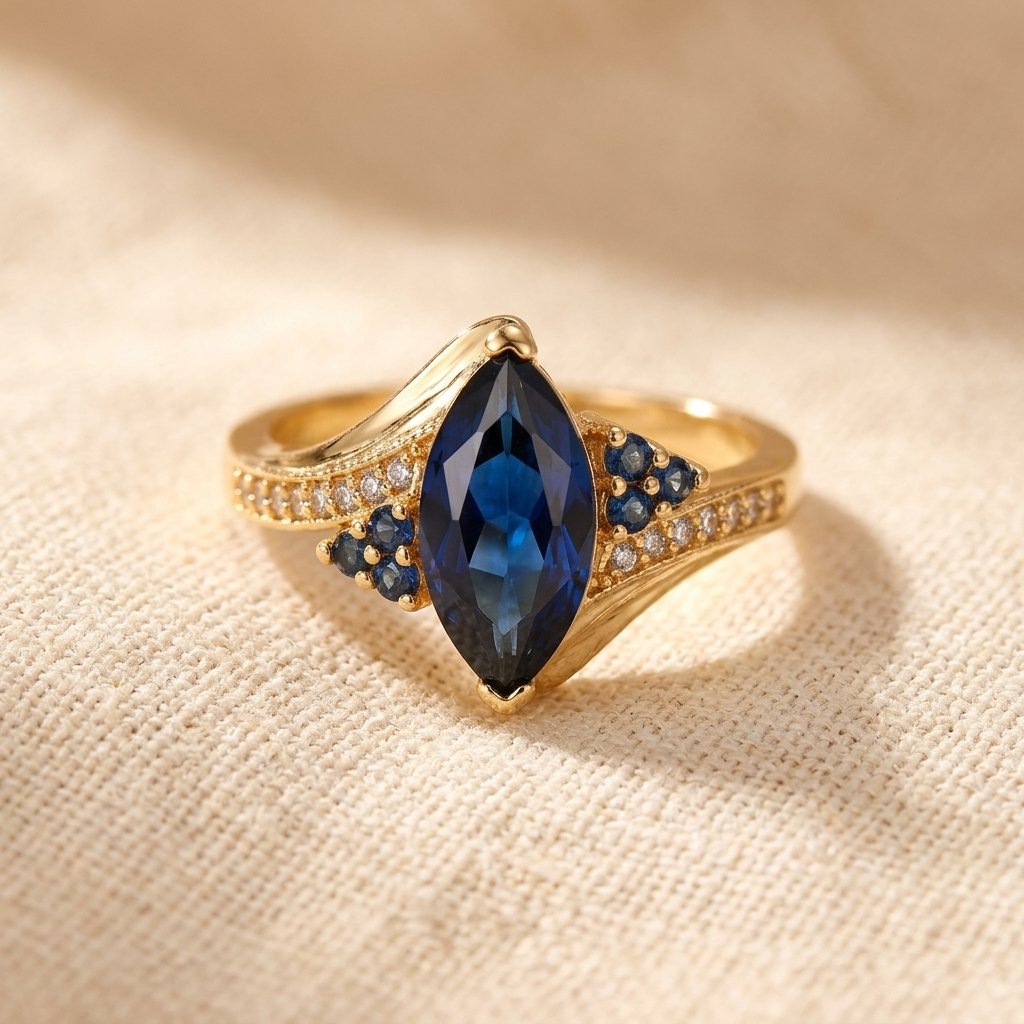 Gold Sapphire Marquise Filigree Ring