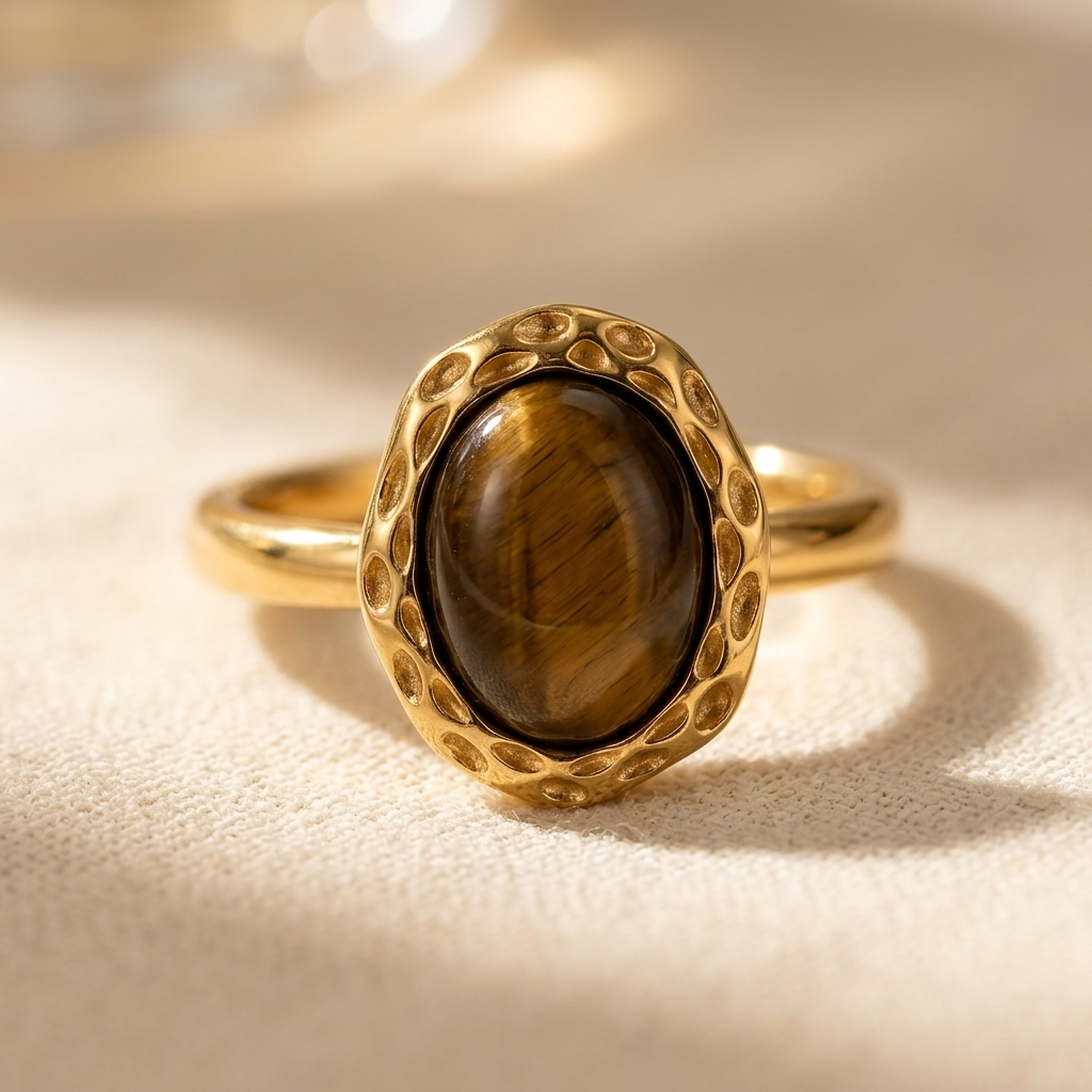 Gold Tigers Eye Oval Statement Ring