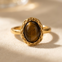 Gold Tigers Eye Oval Statement Ring